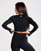 Power Seamless Long Sleeve Crop Top | Black WOMEN'S BEST